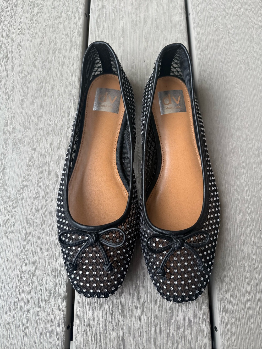 DV by Dolce Vita Marceline Black Mesh Rhinestone Ballet Flats Size 8 NWOT